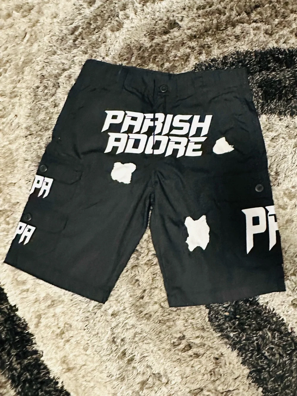 Parish Adore Black Graphic Cargo Shorts